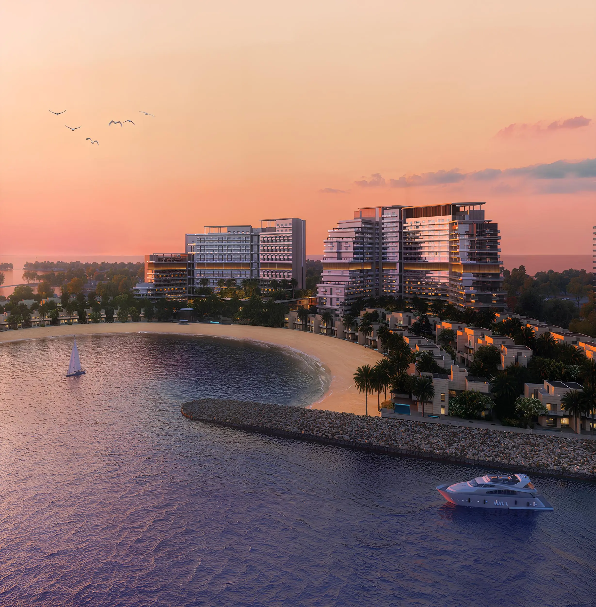 Skyline de Dubaï au coucher du soleil